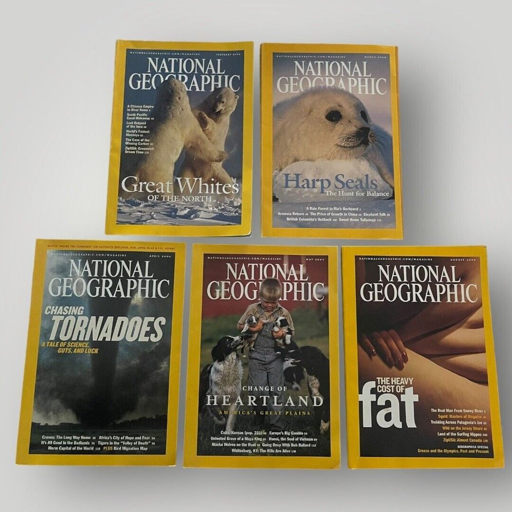 5‎ 2004 National Geographic Magazines Feb, Mar, Apr, May, Aug.